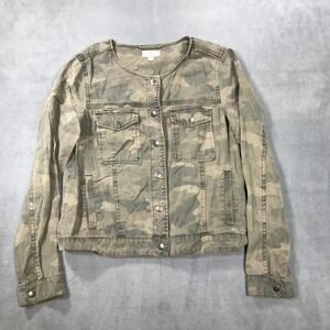Lucky Brand Jacket Women's M Green Camouflage Lyocell Light Weight Button Up *